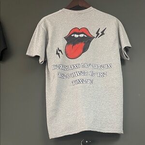 Gray Graphic Tee with Red Tongue Design